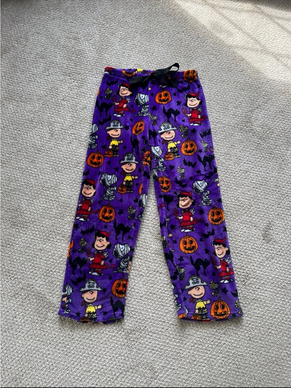Peanuts Purple Halloween Fleece Pajama Bottoms with Character Print